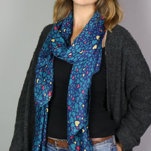 Recycled Blue Mix Multi Heart Scarf by Peace of Mind